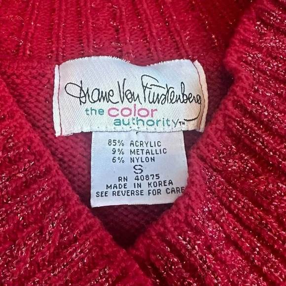 Diane Von Furstenberg The Color Authority Red Glitter Sweater Pullover Small - Picture 10 of 10